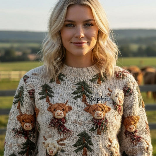 Love Highland Cow - Personalized Highland Cow Ugly Sweater