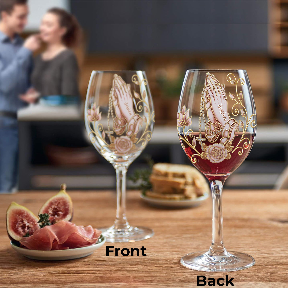 Praying Hands - Personalized Christian Wine Glass With Long Stem