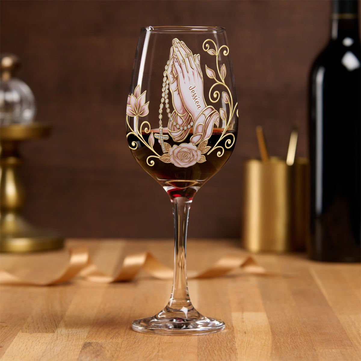 Praying Hands - Personalized Christian Wine Glass With Long Stem