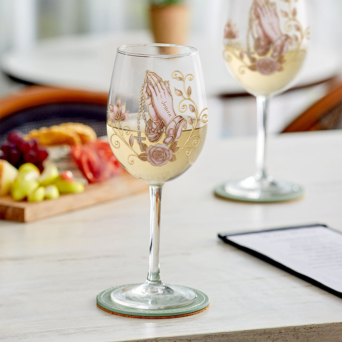 Praying Hands - Personalized Christian Wine Glass With Long Stem
