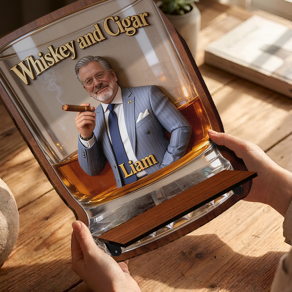 Whiskey & Cigar - Personalized Whisky Wooden Floating Shelf