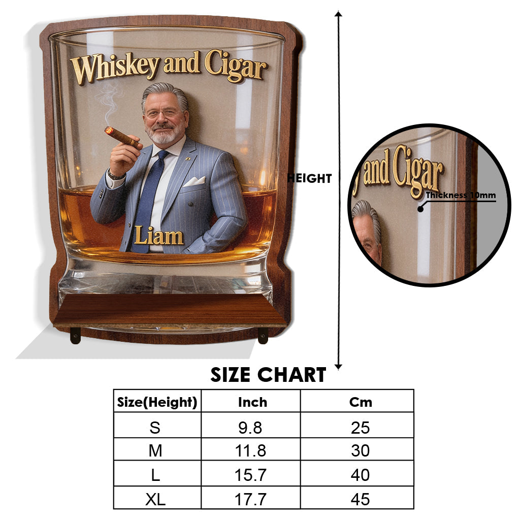 Whiskey & Cigar - Personalized Whisky Wooden Floating Shelf