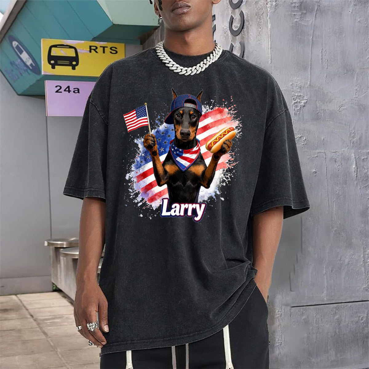 Patriotic USA - Personalized Dog Washed T-Shirt