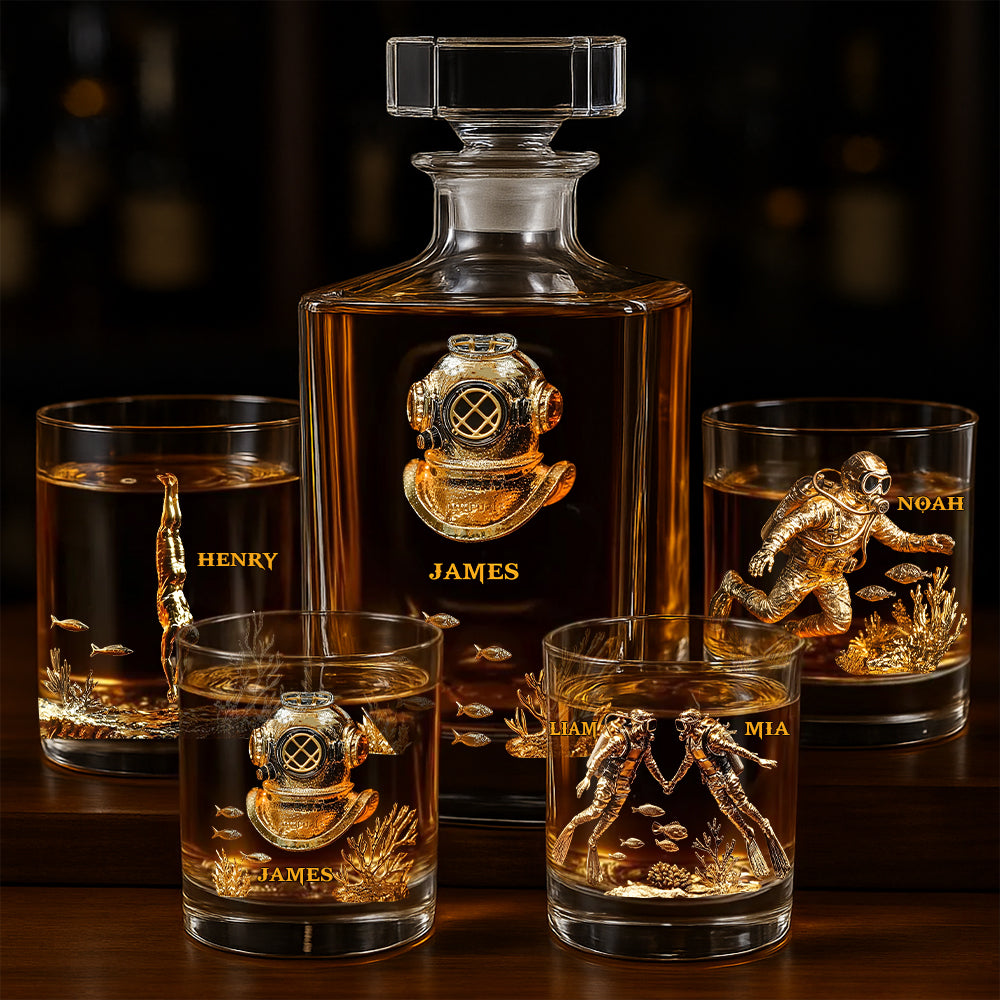Scuba Diving Lovers Gift - Personalized Scuba Diving Whiskey Decanter Set