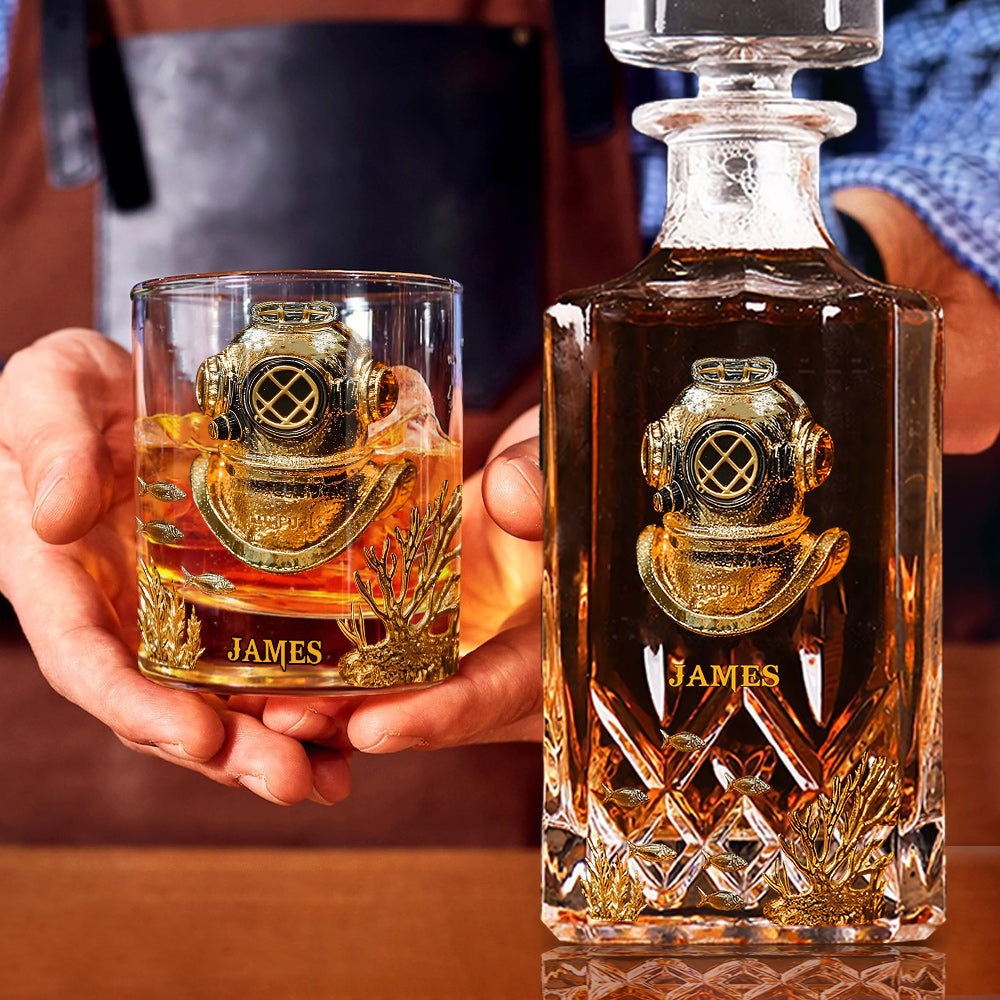 Scuba Diving Lovers Gift - Personalized Scuba Diving Whiskey Decanter Set