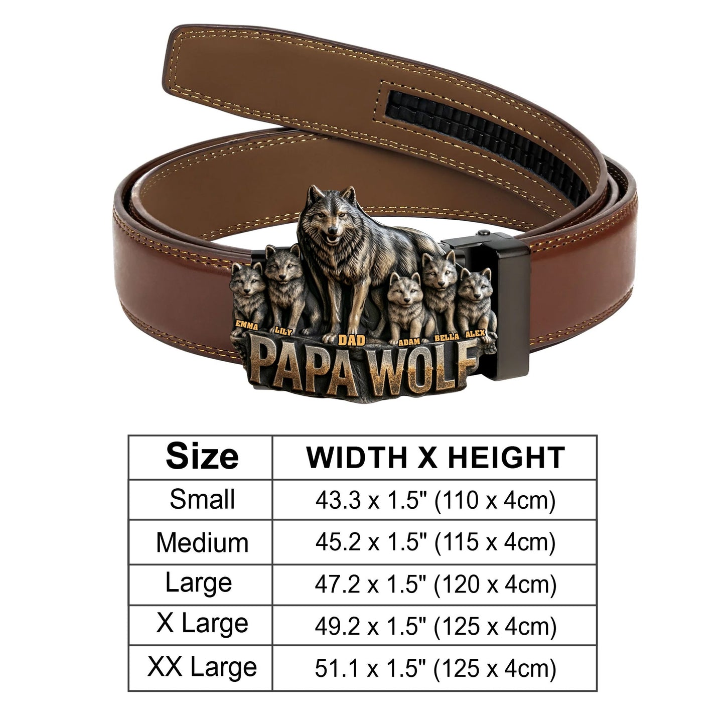 Papa Wolf Gift For Father Grandfather - Personalized Father Leather Belt With Shaped Buckle