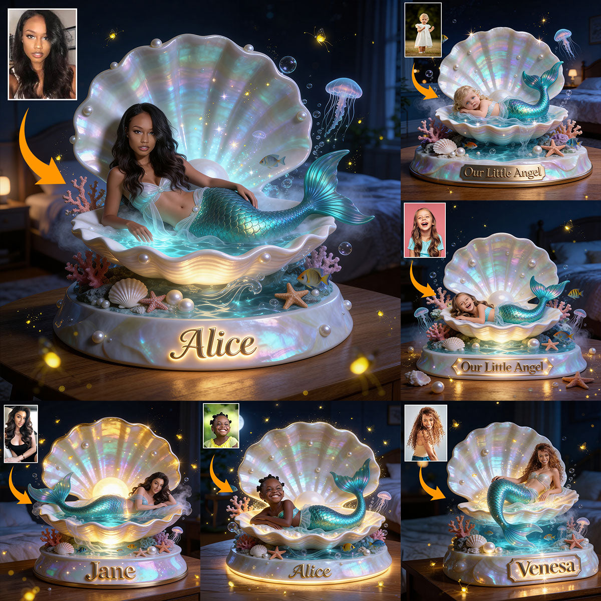 Mermaid Theme, Mermaid Lovers - Personalized Mermaid Acrylic LED Night Light