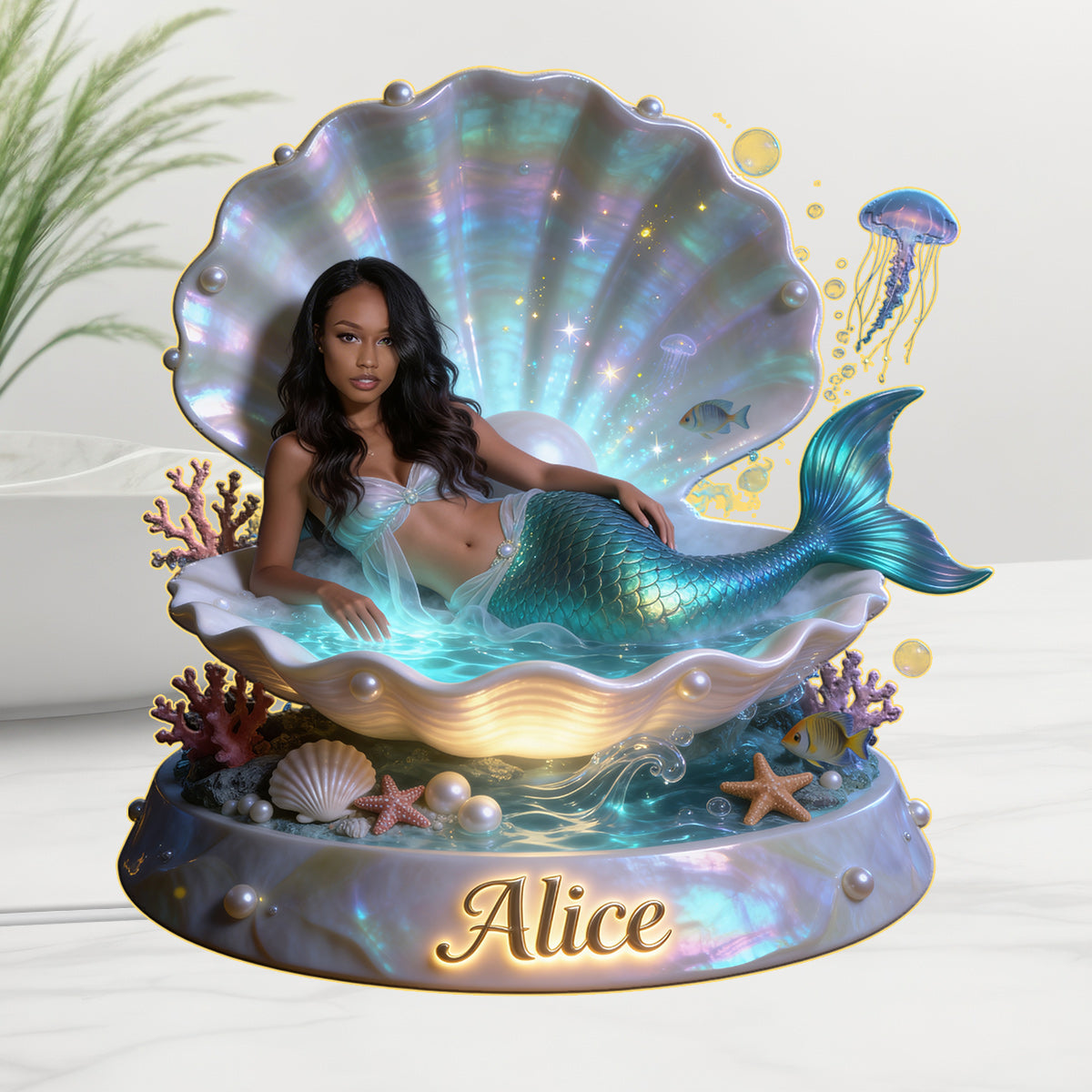 Mermaid Theme, Mermaid Lovers - Personalized Mermaid Acrylic LED Night Light