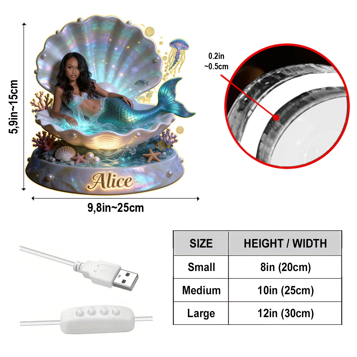 Mermaid Theme, Mermaid Lovers - Personalized Mermaid Acrylic LED Night Light