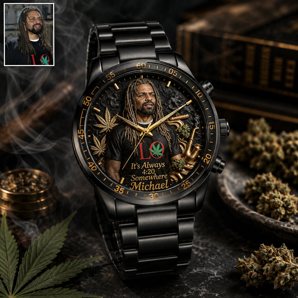 World's Dopest Dad, It's Always 4:20 Somewhere - Personalized Weed Hand Watch
