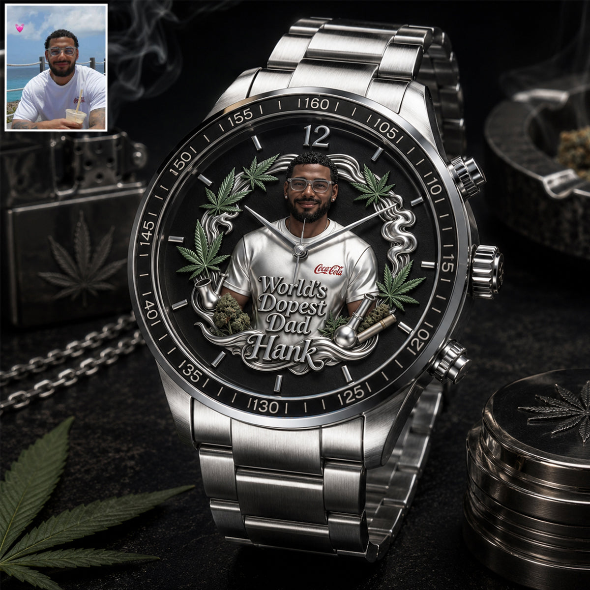 World's Dopest Dad, It's Always 4:20 Somewhere - Personalized Weed Hand Watch