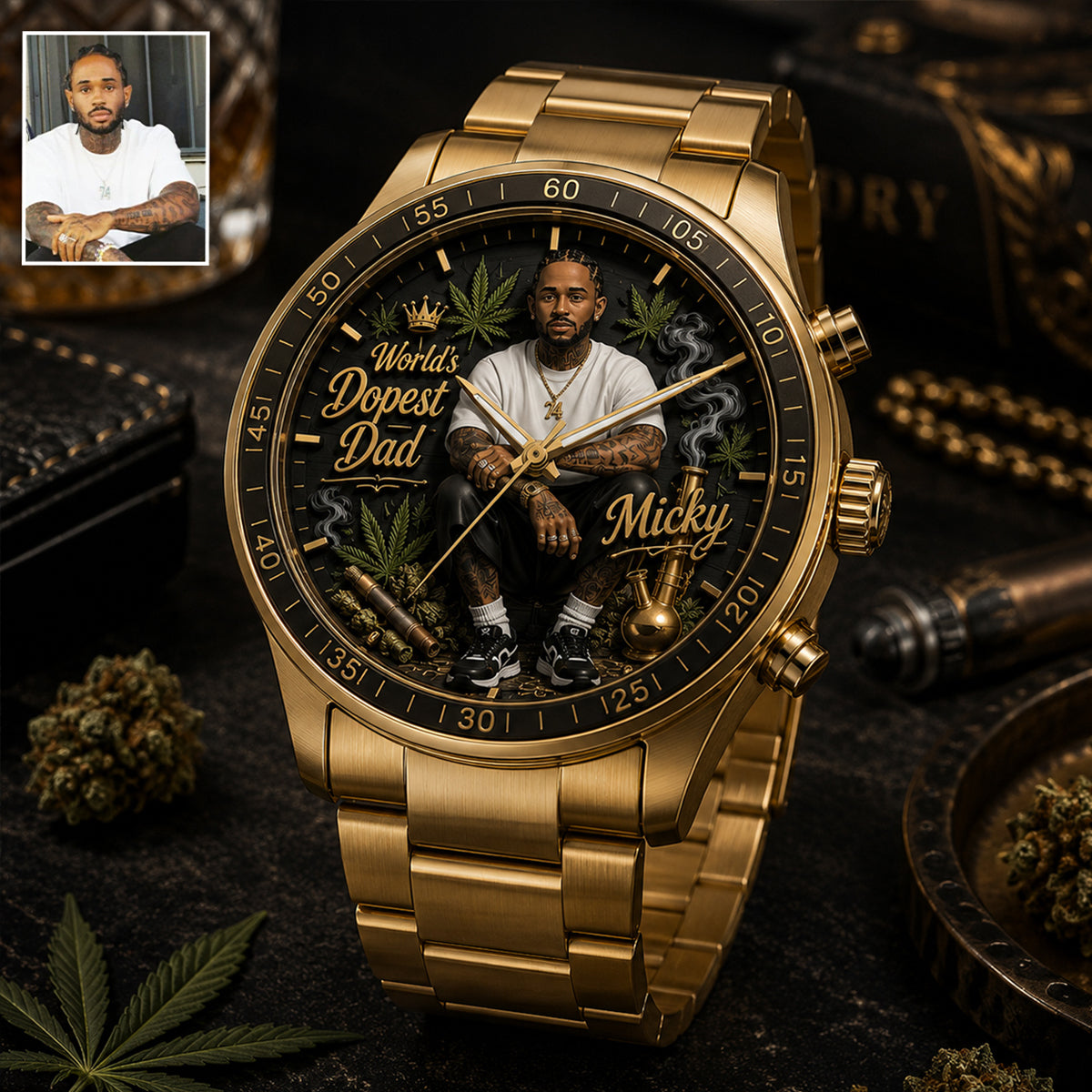 World's Dopest Dad, It's Always 4:20 Somewhere - Personalized Weed Hand Watch