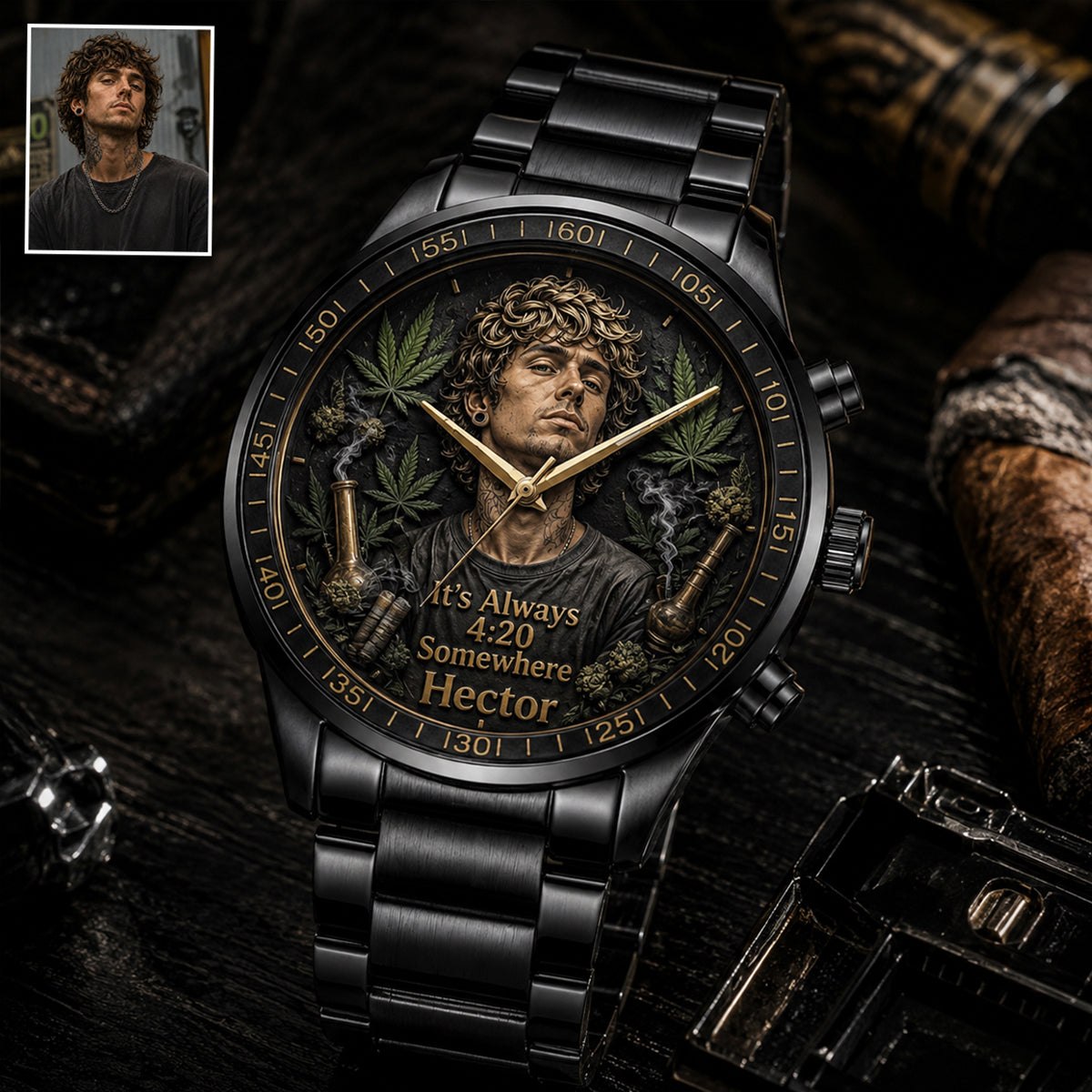 World's Dopest Dad, It's Always 4:20 Somewhere - Personalized Weed Hand Watch
