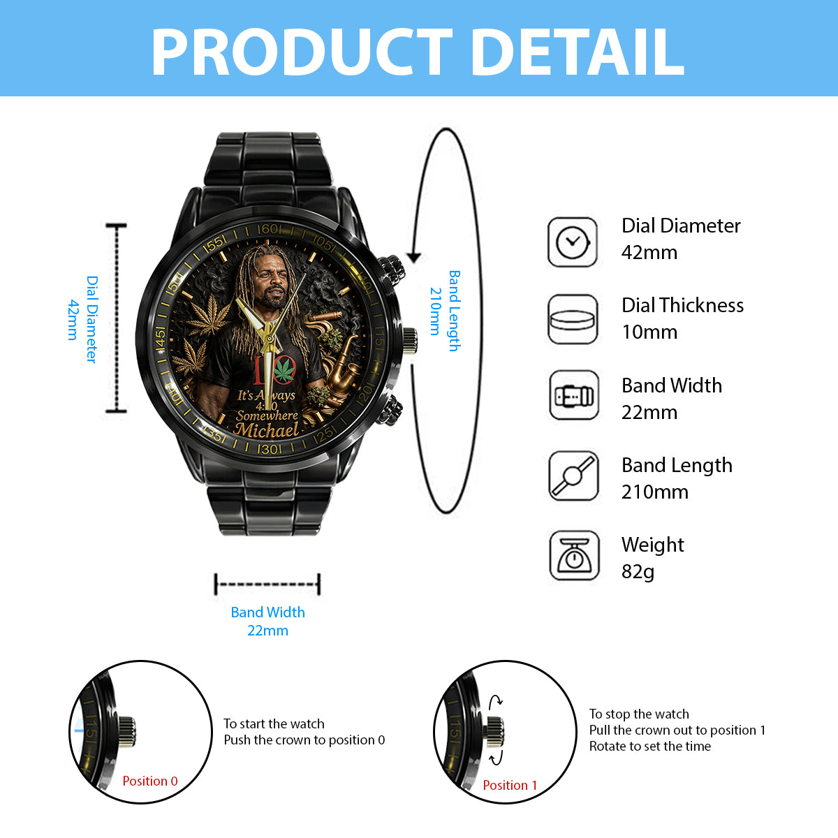 World's Dopest Dad, It's Always 4:20 Somewhere - Personalized Weed Hand Watch