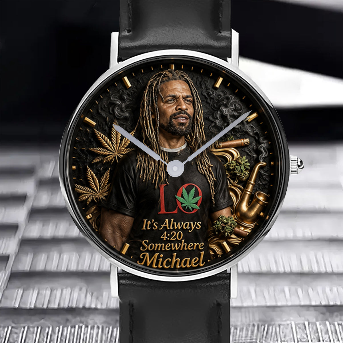 World's Dopest Dad, It's Always 4:20 Somewhere - Personalized Weed Hand Watch