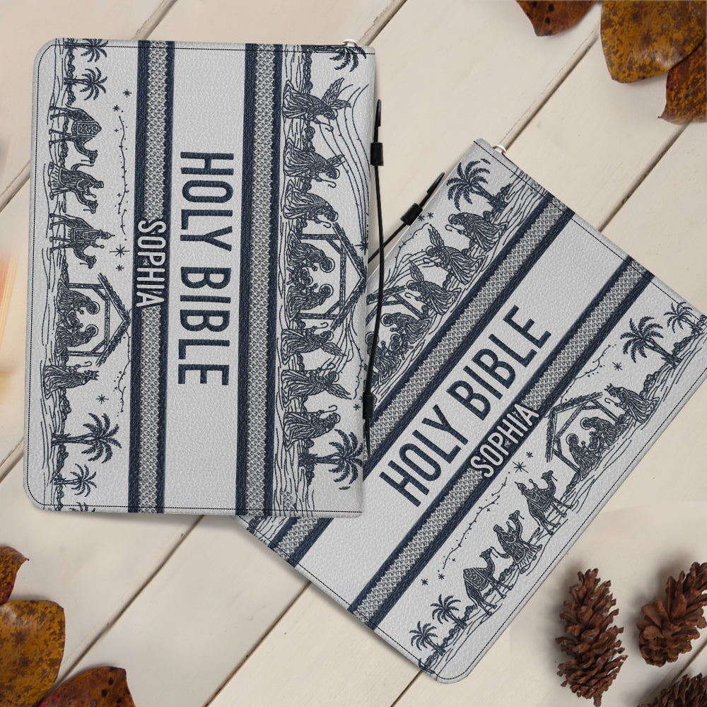 Nativity Scene - Personalized Christian Leather Bible Cover Bag