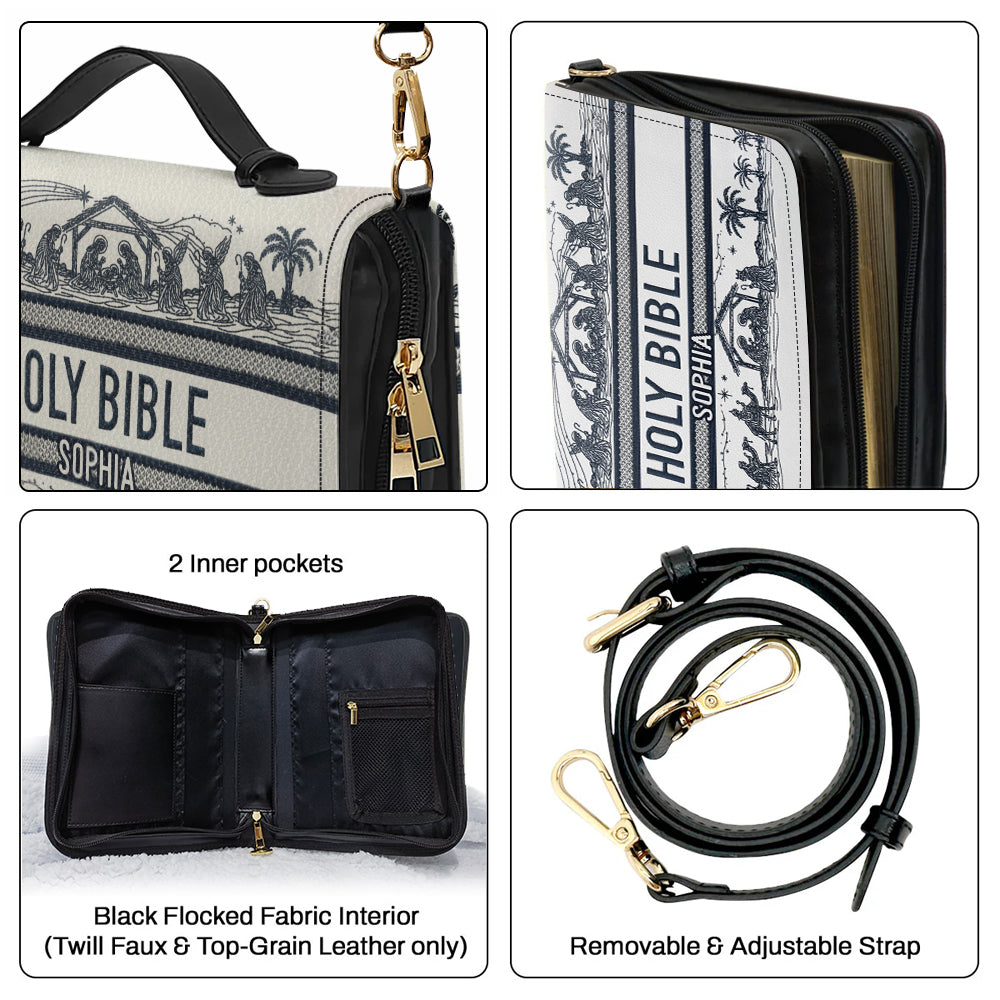 Nativity Scene - Personalized Christian Leather Bible Cover Bag