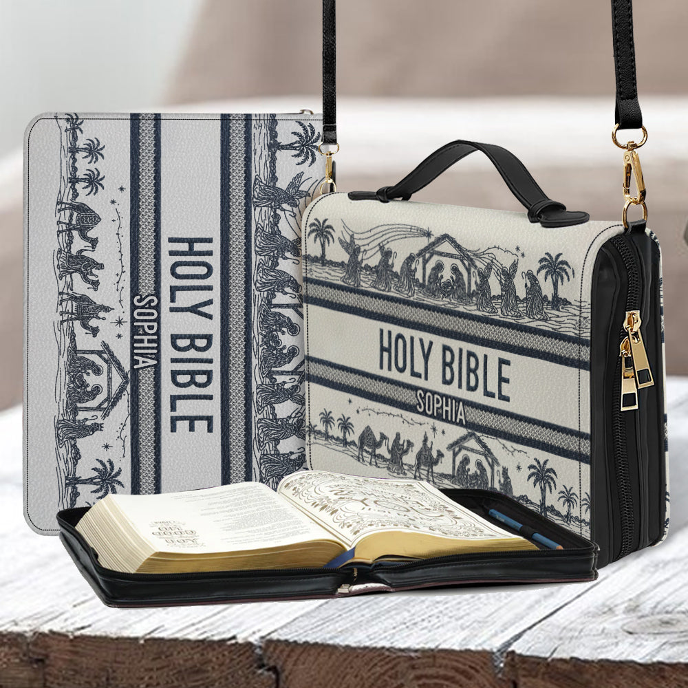 Nativity Scene - Personalized Christian Leather Bible Cover Bag