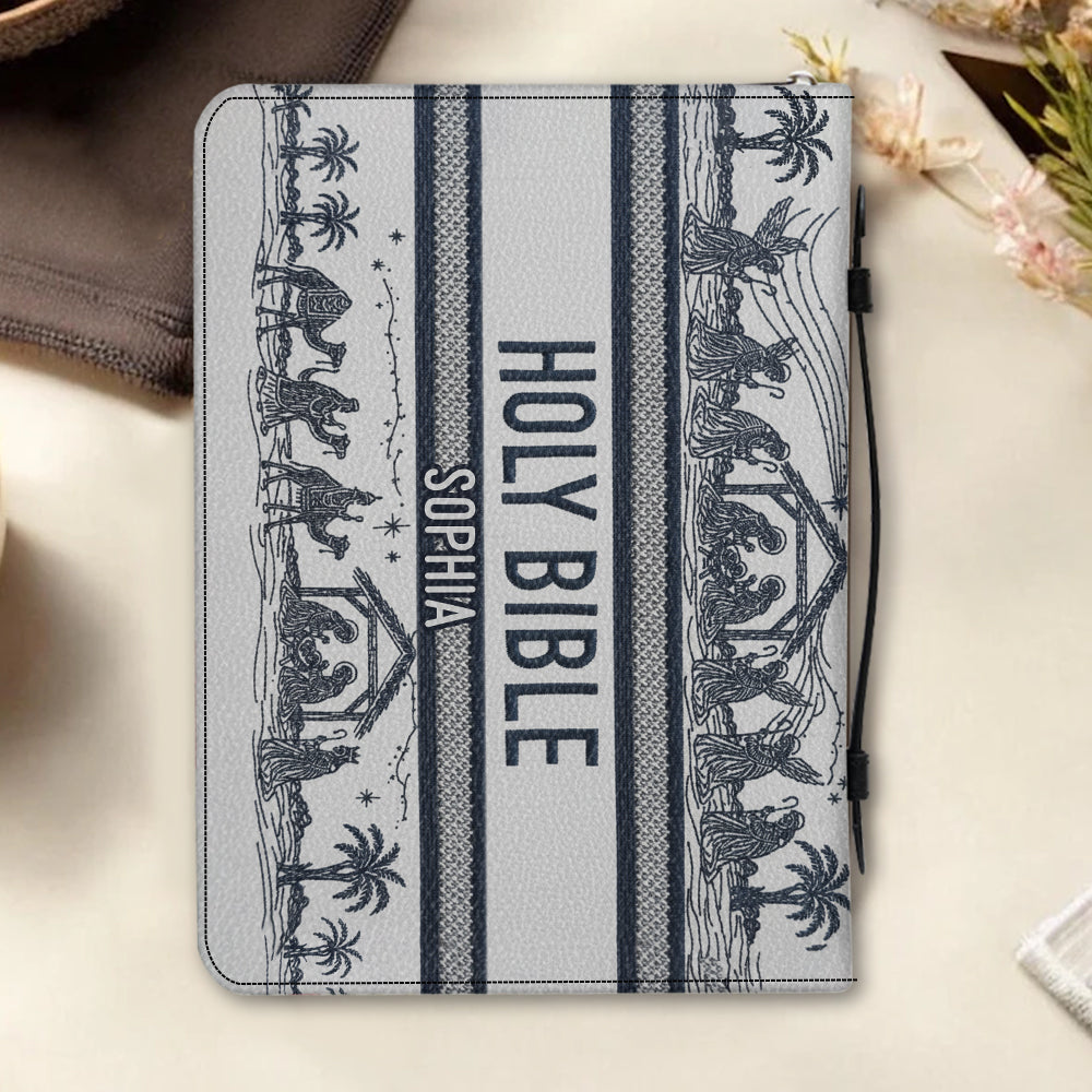 Nativity Scene - Personalized Christian Leather Bible Cover Bag