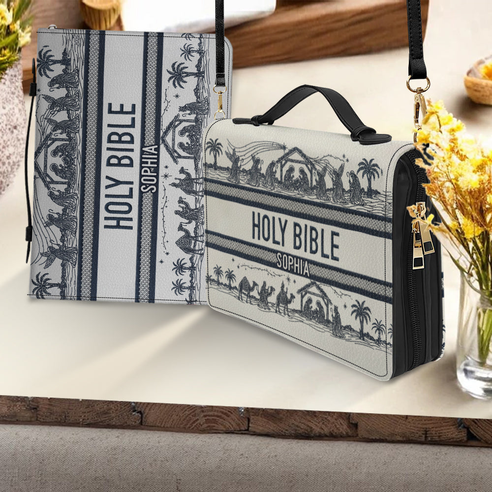 Nativity Scene - Personalized Christian Leather Bible Cover Bag