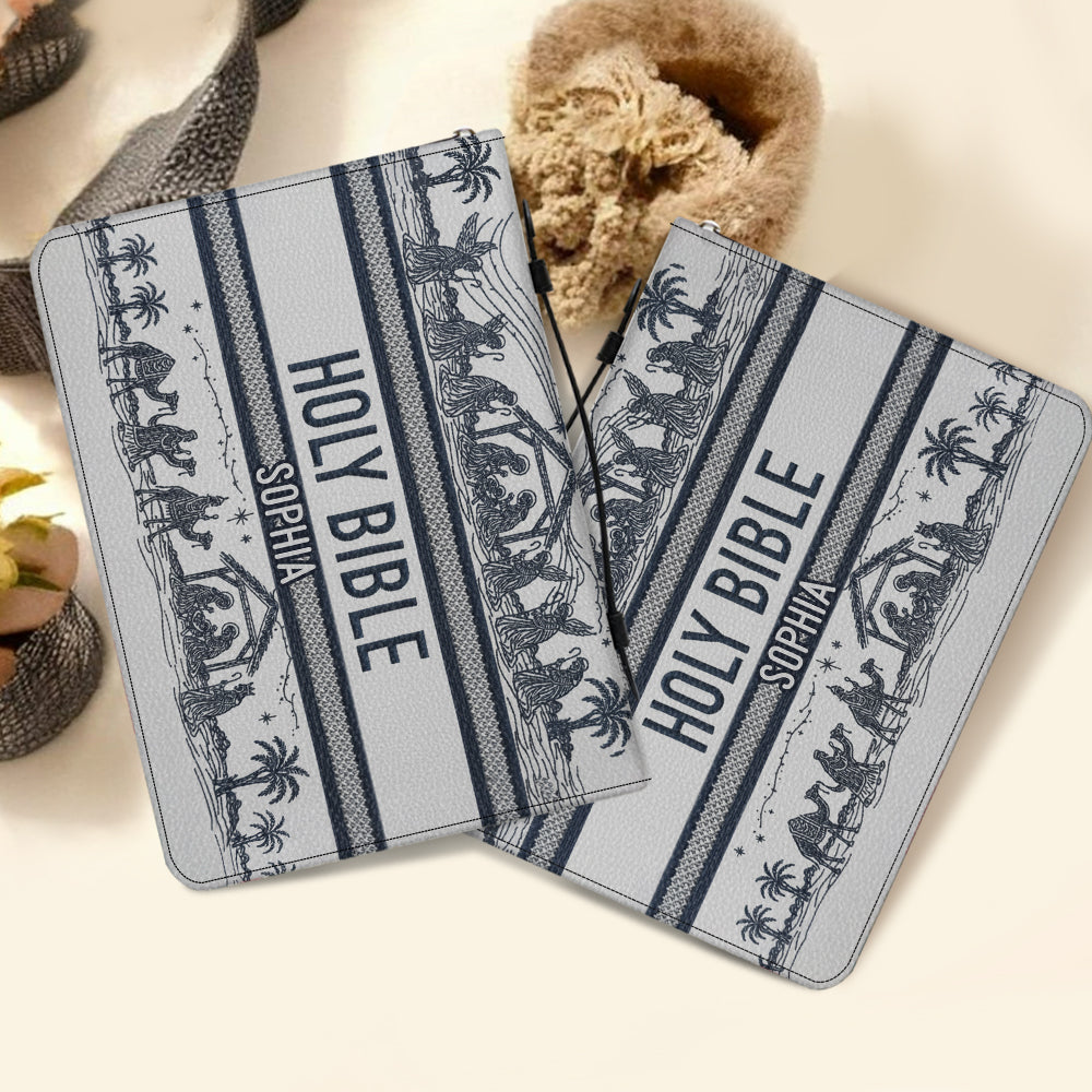 Nativity Scene - Personalized Christian Leather Bible Cover Bag