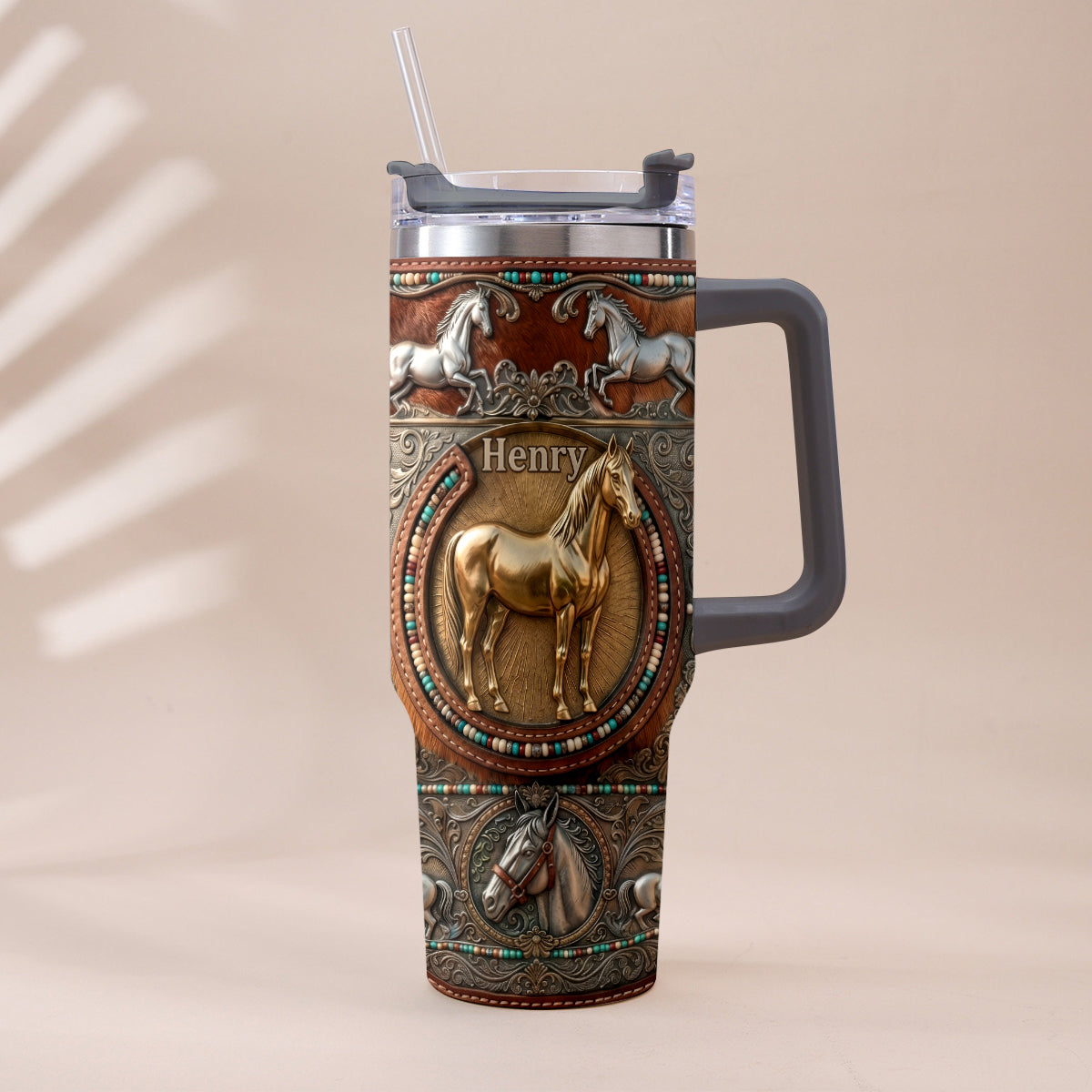 Love Horses - Personalized Horse Tumbler With Plush Charm