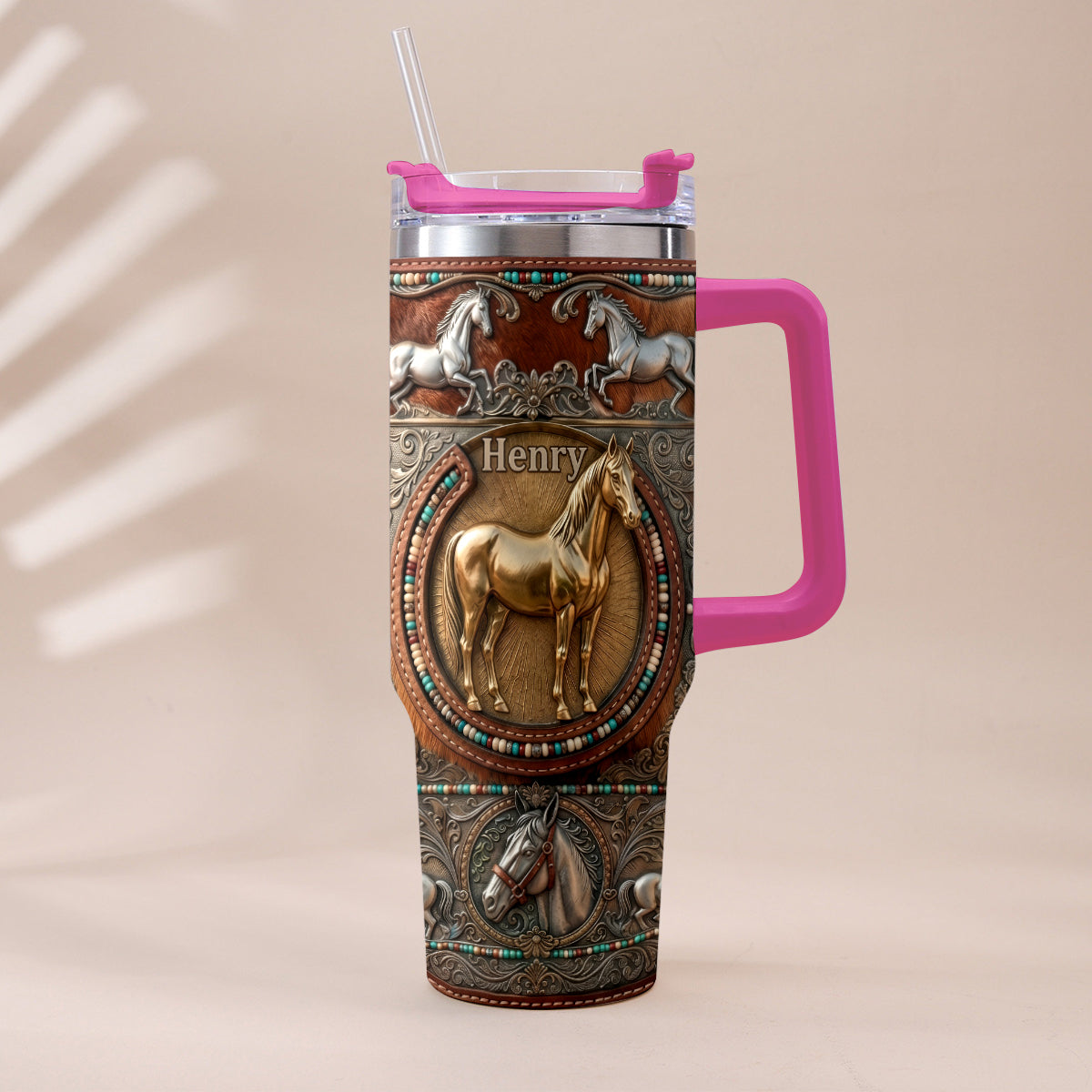 Love Horses - Personalized Horse Tumbler With Plush Charm