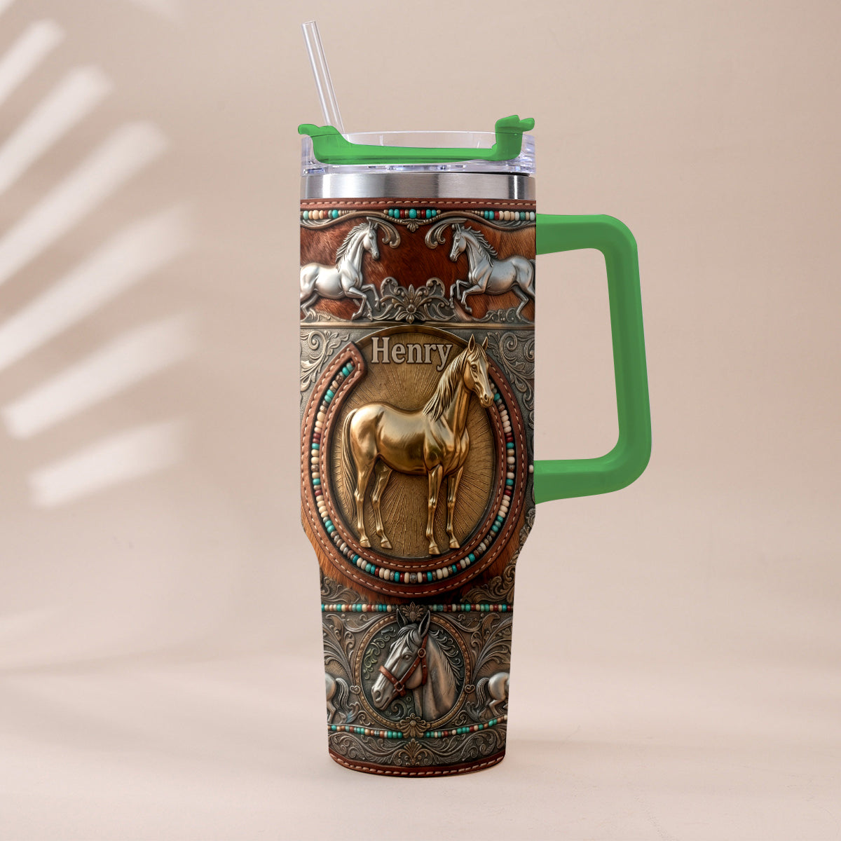 Love Horses - Personalized Horse Tumbler With Plush Charm