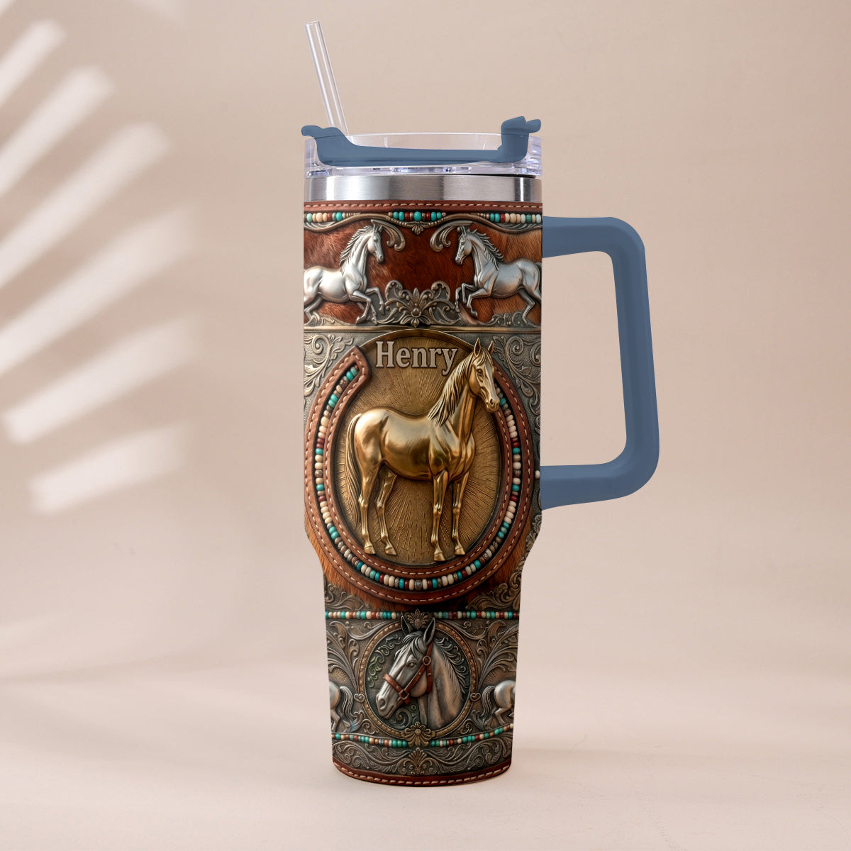 Love Horses - Personalized Horse Tumbler With Plush Charm