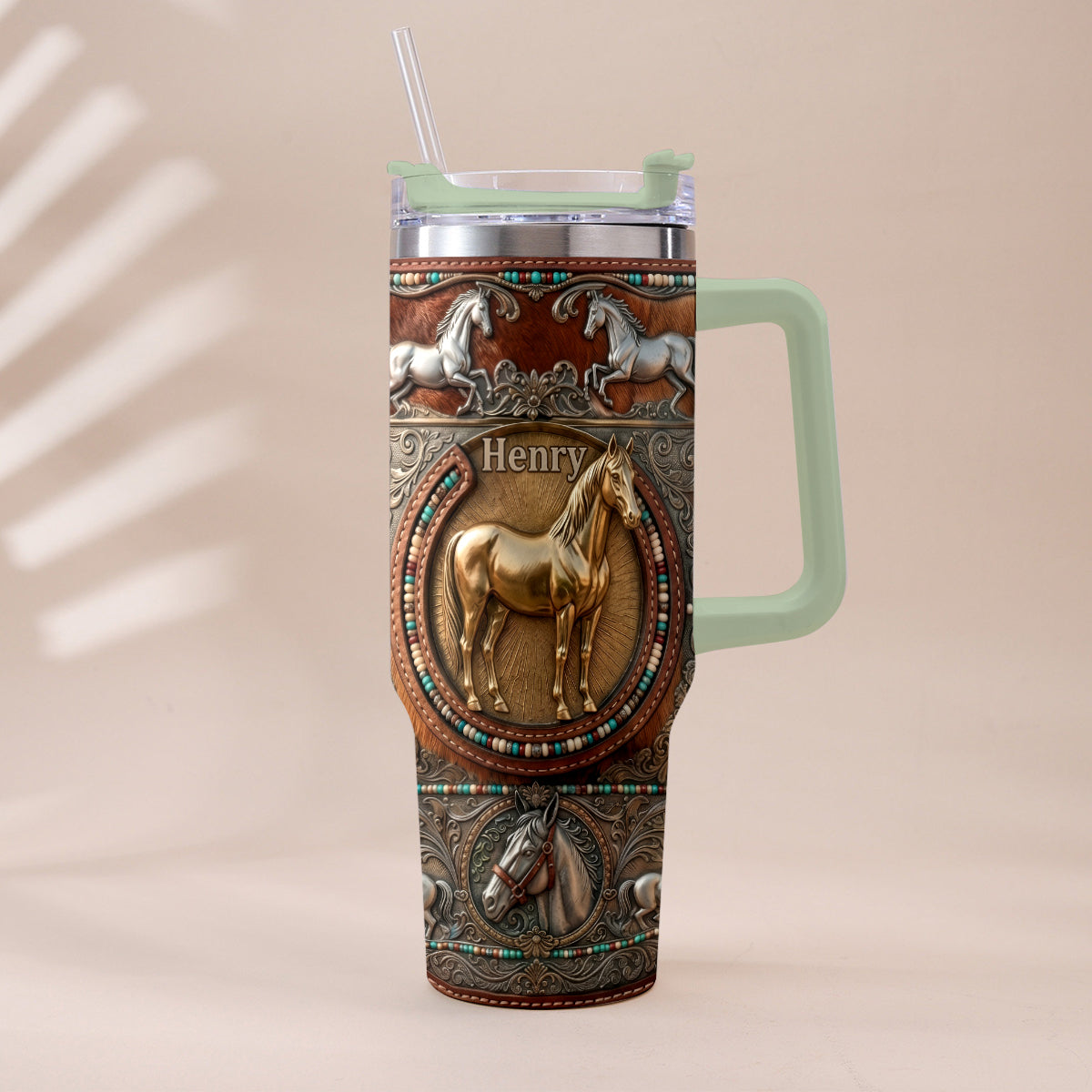 Love Horses - Personalized Horse Tumbler With Plush Charm