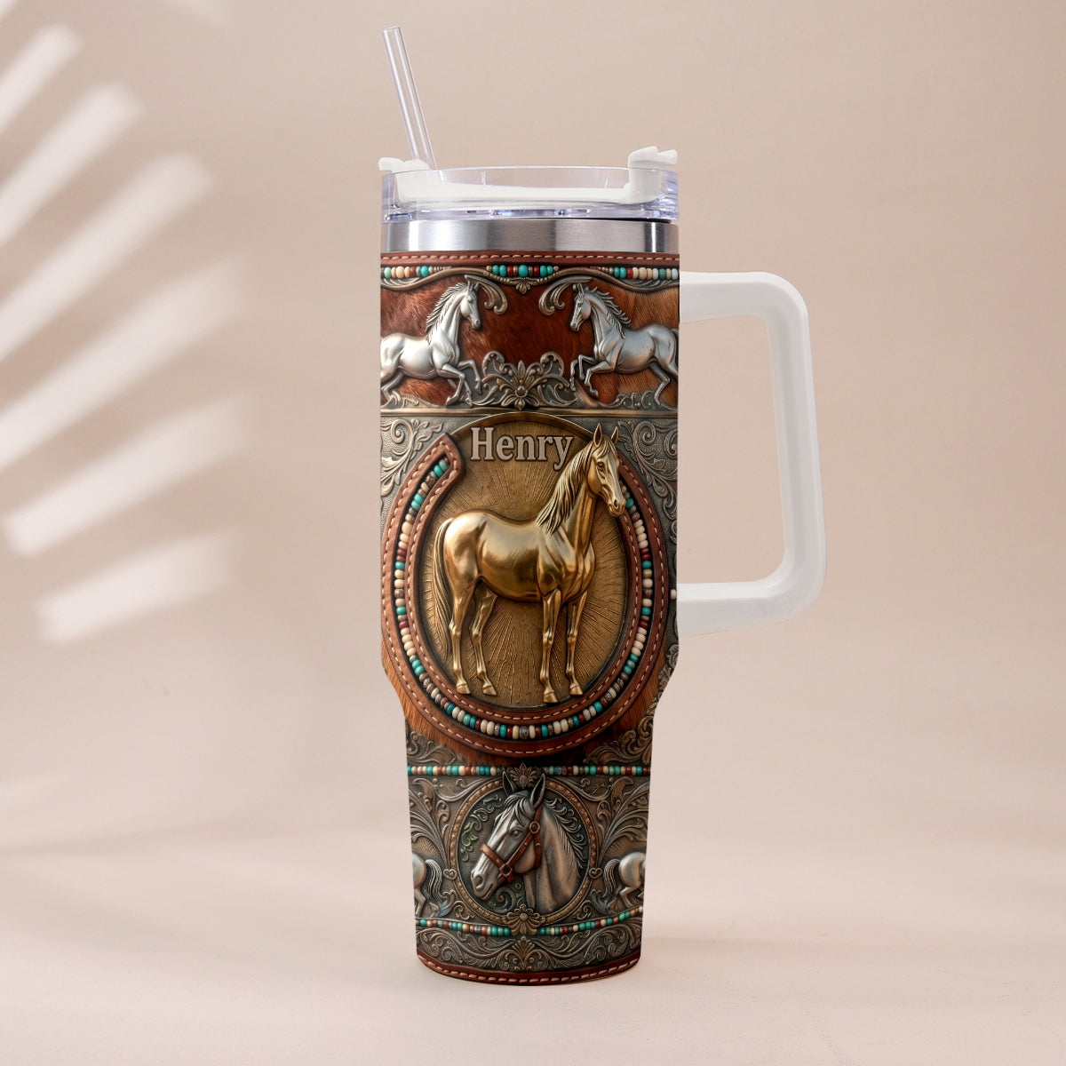 Love Horses - Personalized Horse Tumbler With Plush Charm