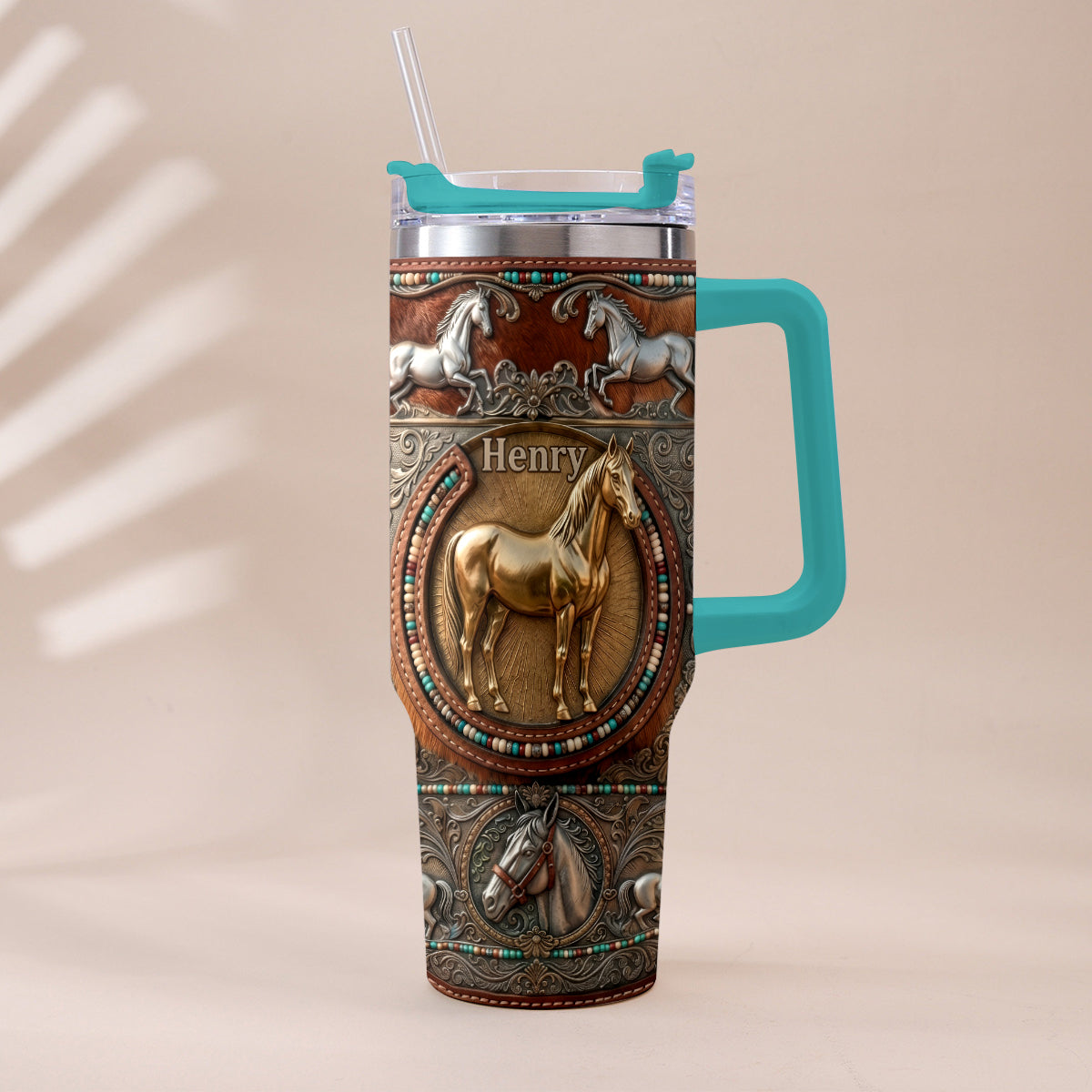 Love Horses - Personalized Horse Tumbler With Plush Charm