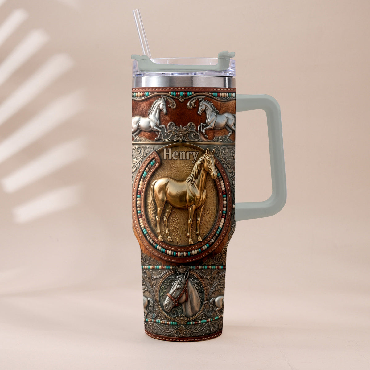 Love Horses - Personalized Horse Tumbler With Plush Charm