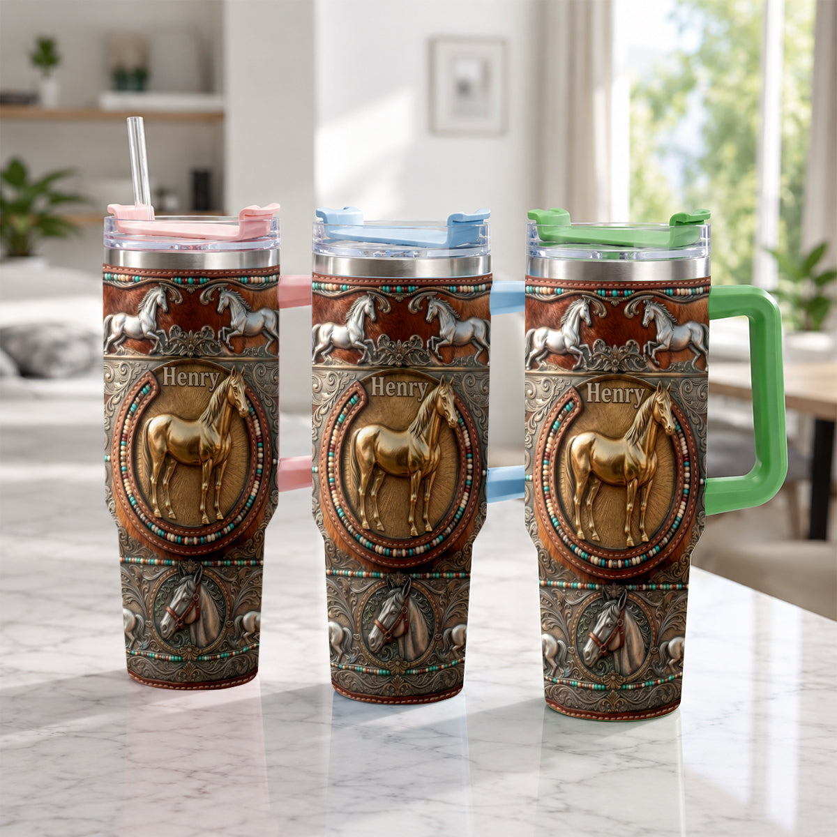 Love Horses - Personalized Horse Tumbler With Plush Charm