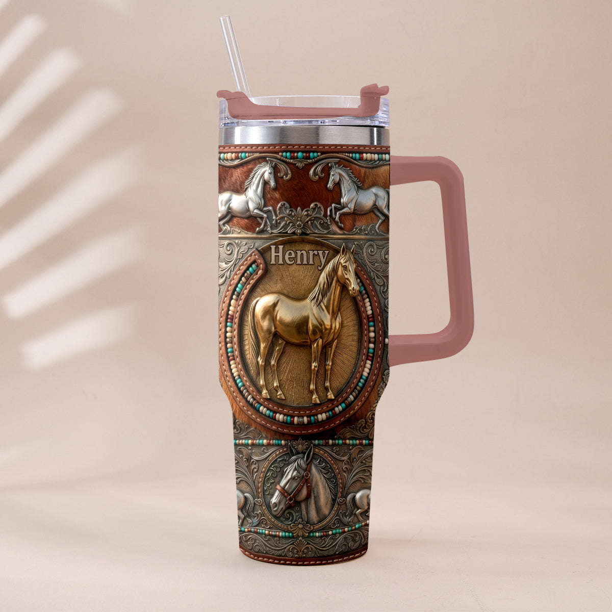 Love Horses - Personalized Horse Tumbler With Plush Charm