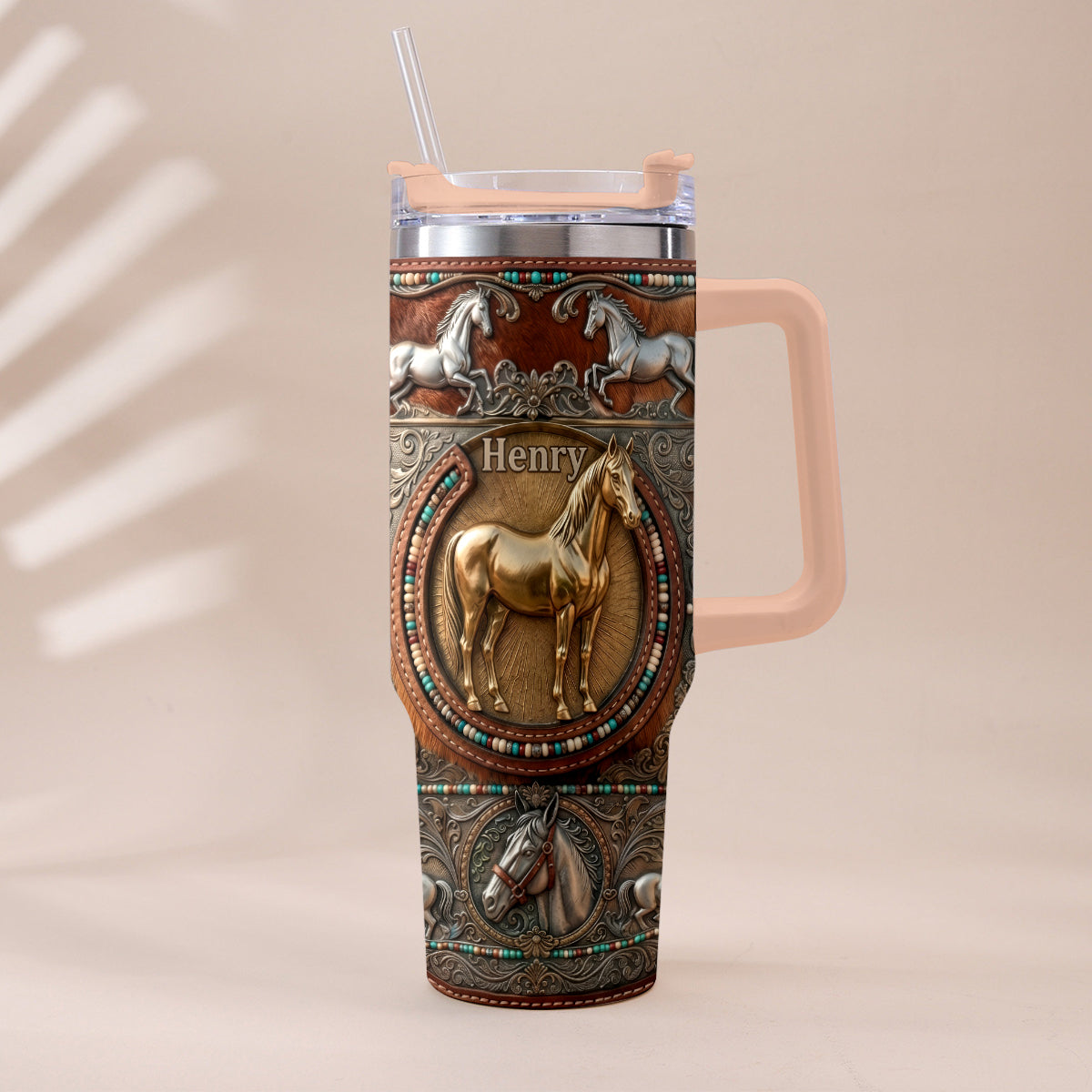 Love Horses - Personalized Horse Tumbler With Plush Charm