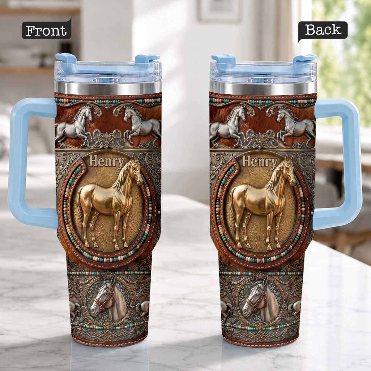 Love Horses - Personalized Horse Tumbler With Plush Charm
