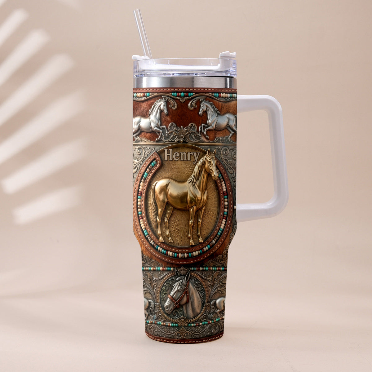 Love Horses - Personalized Horse Tumbler With Plush Charm
