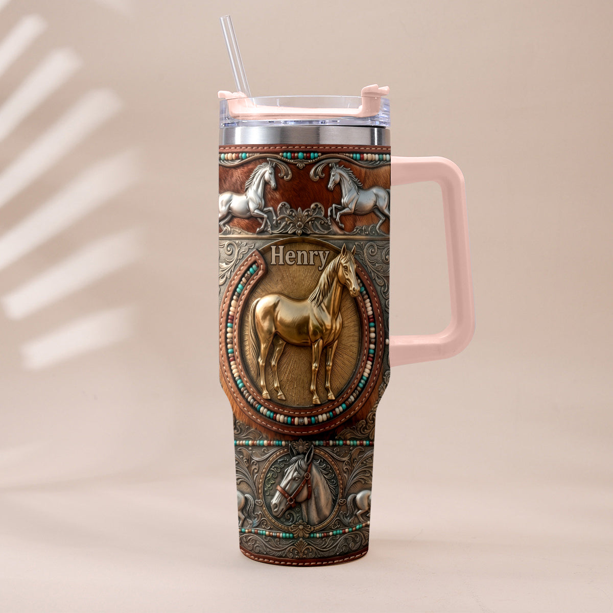 Love Horses - Personalized Horse Tumbler With Plush Charm