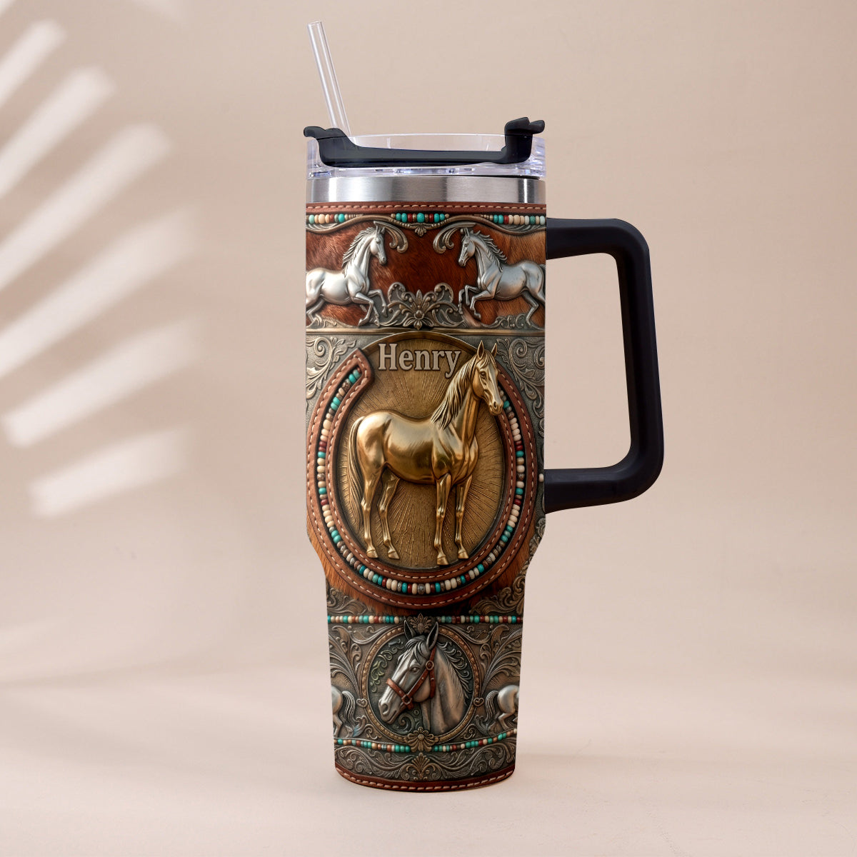 Love Horses - Personalized Horse Tumbler With Plush Charm