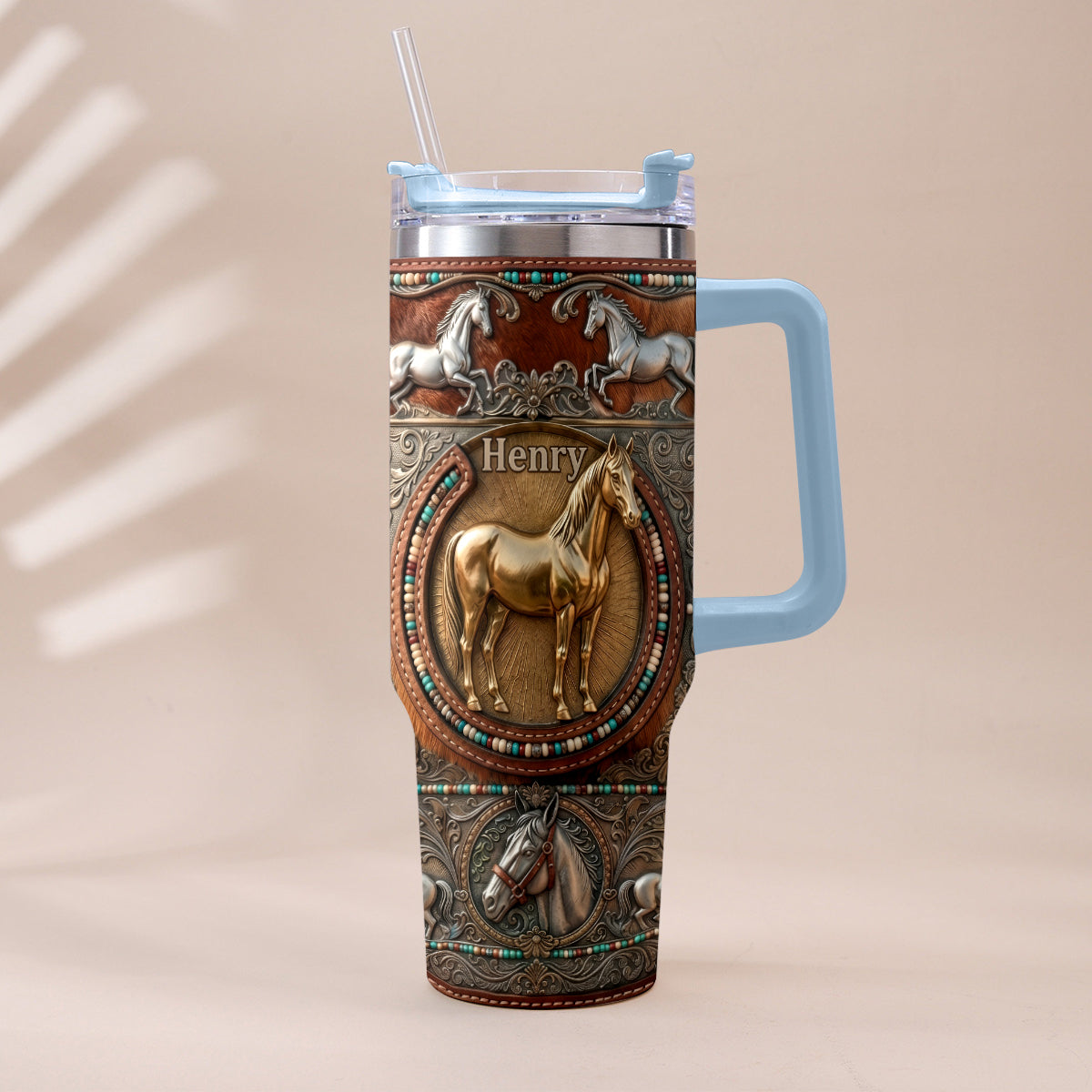 Love Horses - Personalized Horse Tumbler With Plush Charm