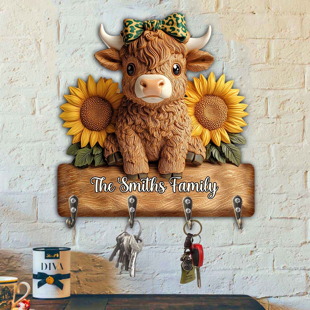 Love Highland Cows - Personalized Highland Cow Custom Shaped Key Rack