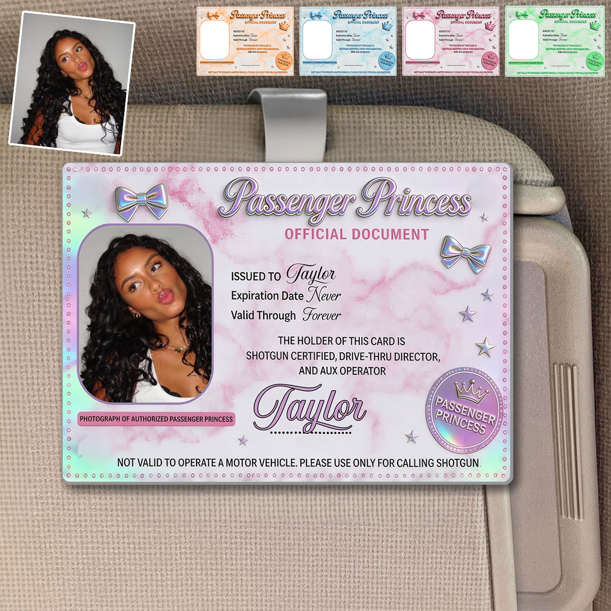 Passenger Princess Card - Personalized Couple Shaped Car Visor Clip