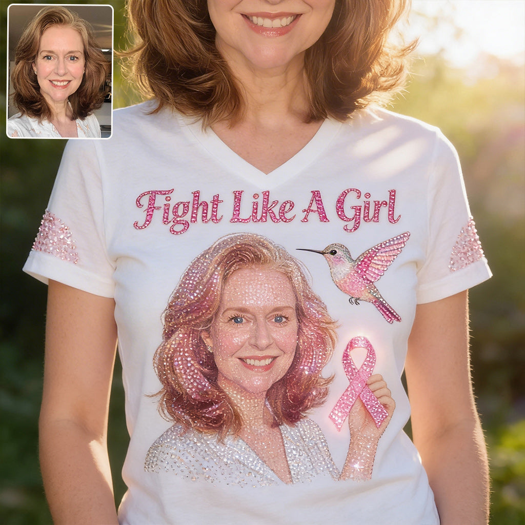 Strong Warriors - Personalized Breast Cancer Awareness Fully Printed V-Neck T-Shirt