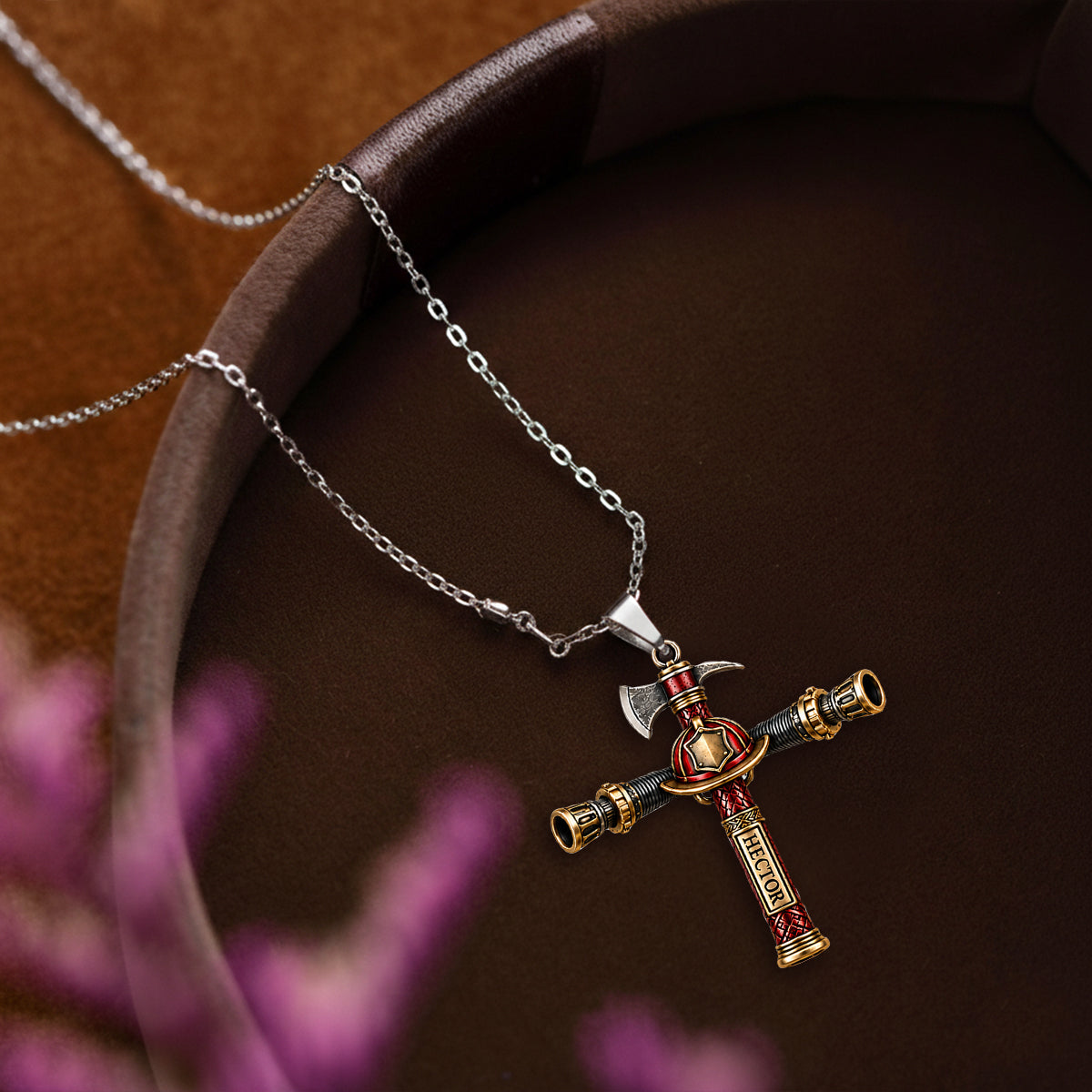Strengthened By Christ - Personalized Firefighter Shaped Metal Pendant Necklace