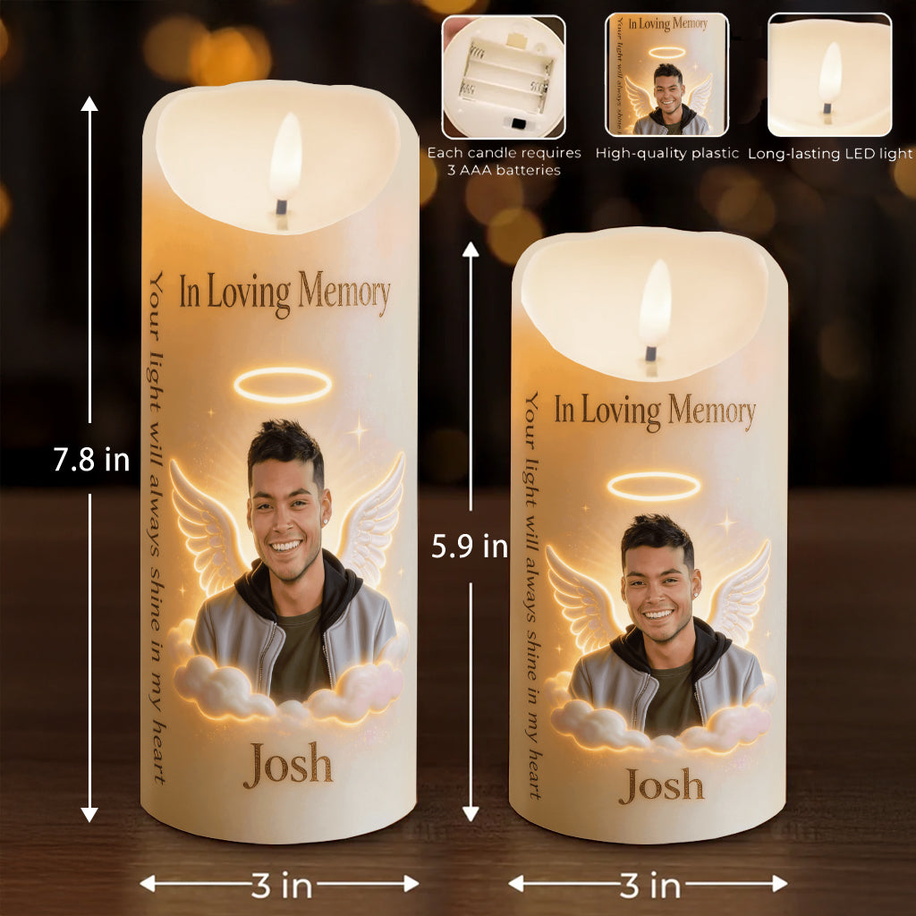 Your Light Will Always Shine In My Heart - Personalized Memorial Flameless Candle
