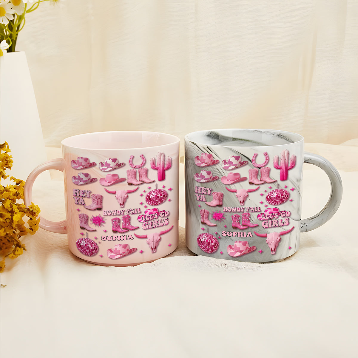 Pink Cowgirl - Personalized Cowgirl Marble Mug