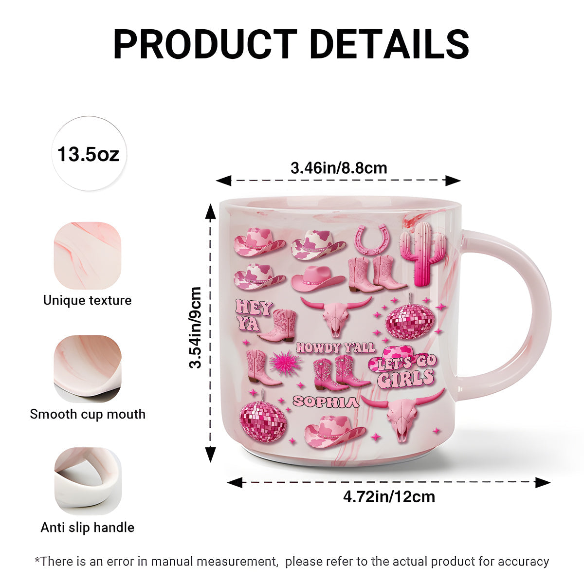 Pink Cowgirl - Personalized Cowgirl Marble Mug