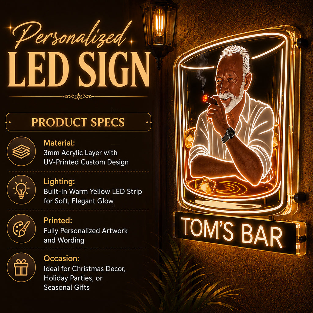 Whiskey & Cigar - Personalized Whisky LED Light Acrylic Sign