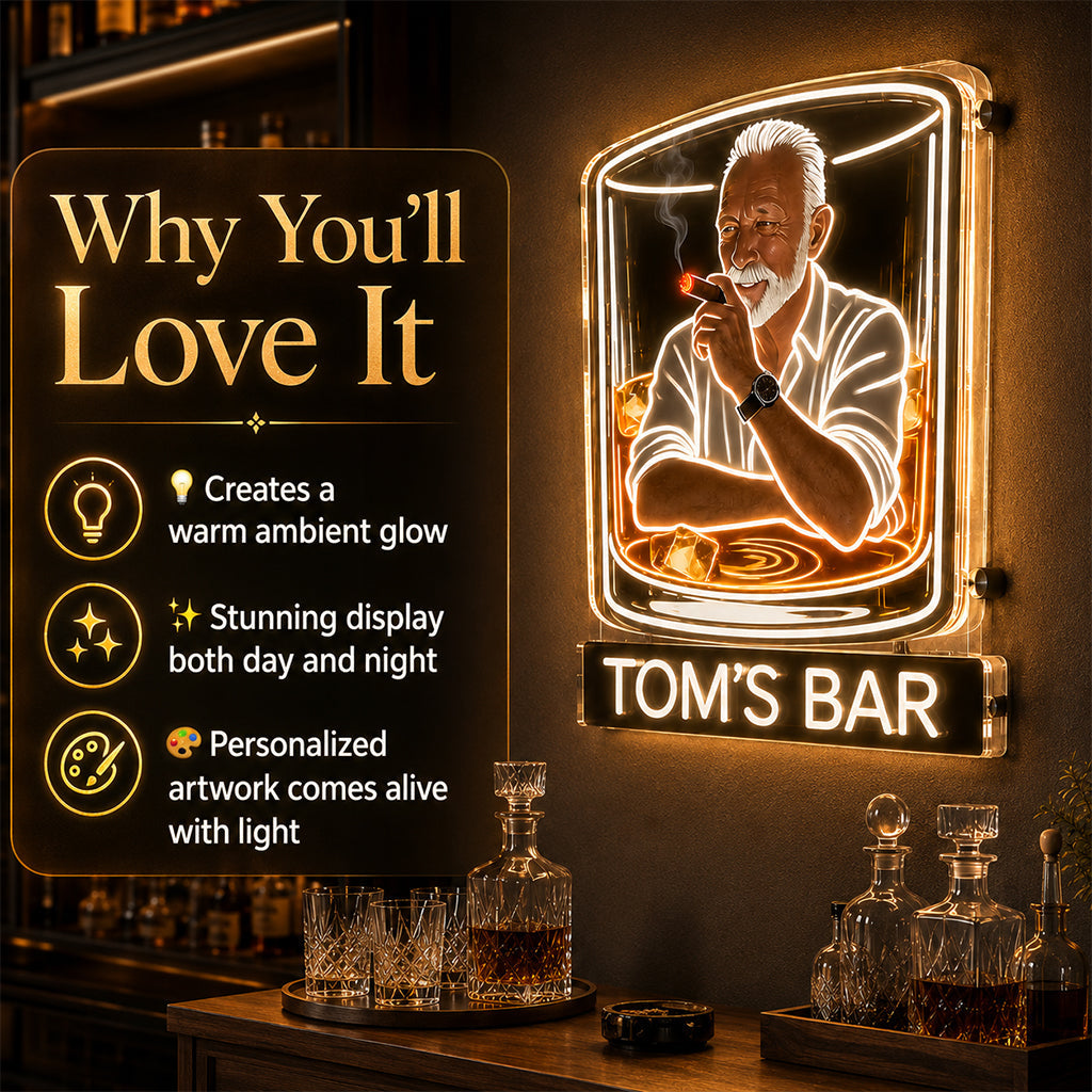 Whiskey & Cigar - Personalized Whisky LED Light Acrylic Sign